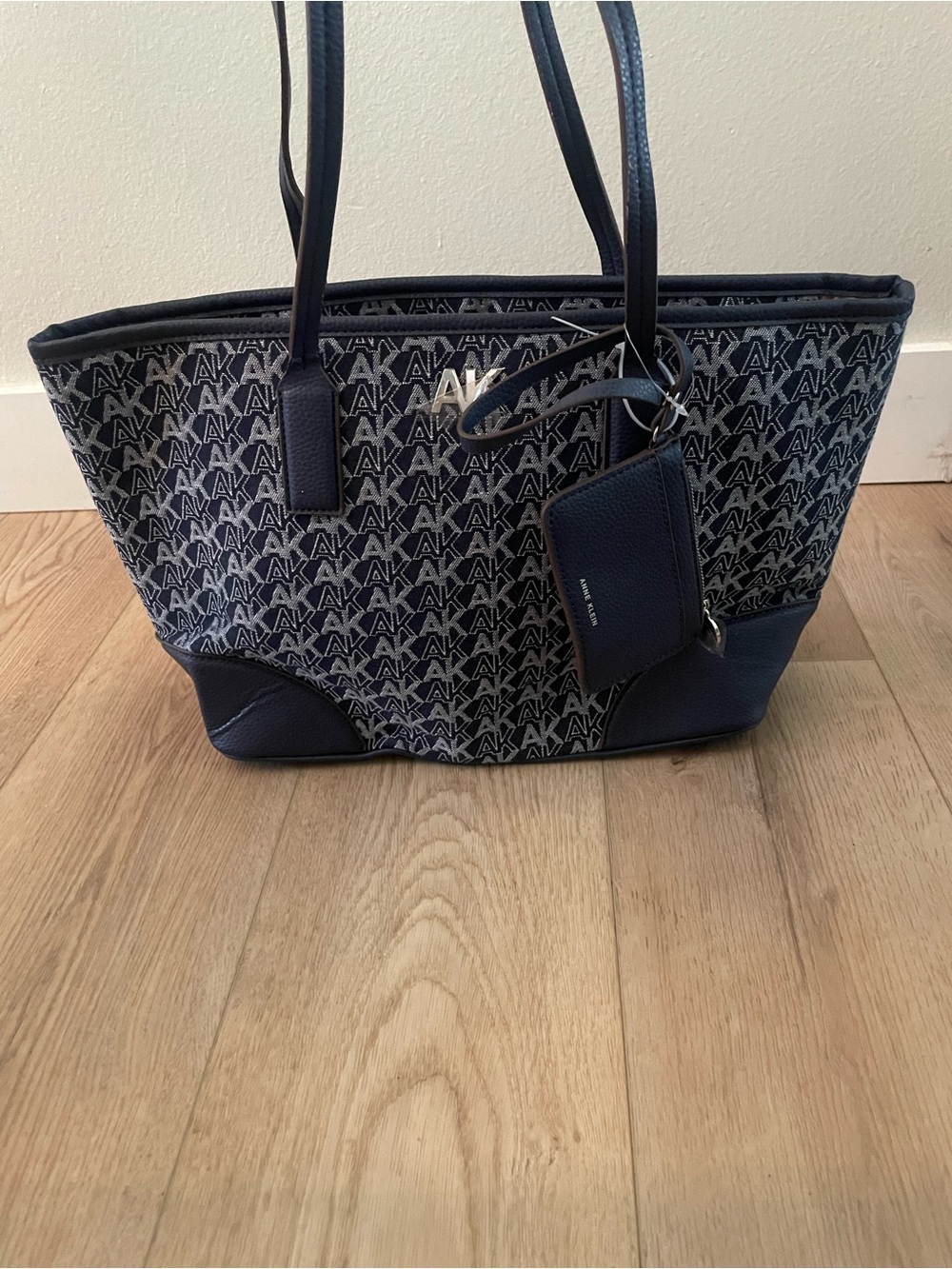 Anne Klein Navy Logo Tote Bag with Coin Pouch